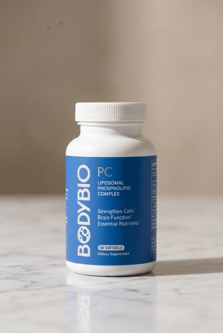 BodyBio PC bottle on a warm neutral background
