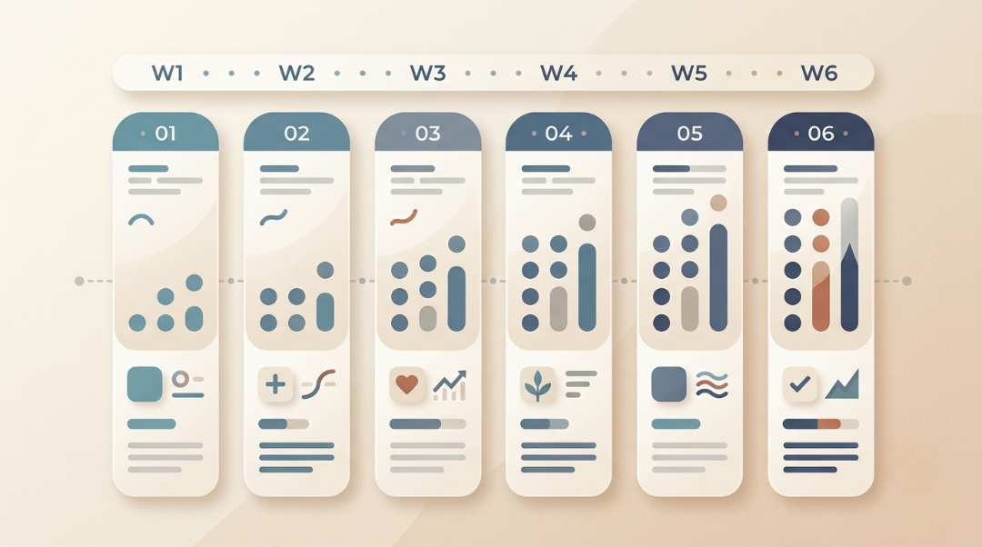 Week 1 through week 6 progression timeline graphic